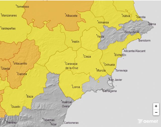 Meteorología actualiza aviso de fenómenos adversos de nivel amarillo para mañana 12 de agosto, por aumento de temperaturas y tormentas en la Región de Murcia - 1, Foto 1