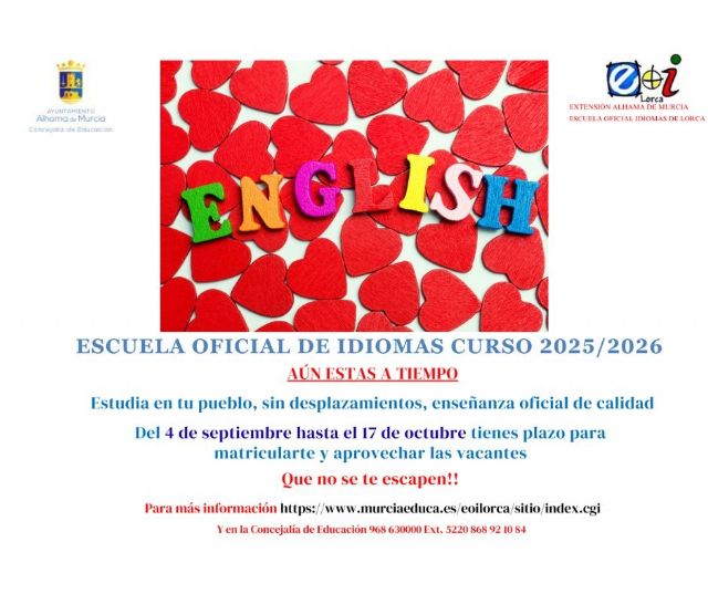 La Escuela Oficial de Idiomas mantiene abierta la matrcula en Alhama de Murcia hasta el 17 de octubre, Foto 1