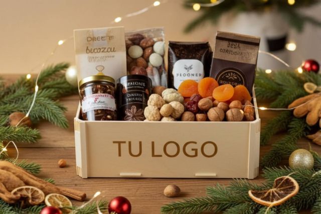 Cajas de madera personalizadas para cestas navideñas con el sello de Sincla - 1, Foto 1