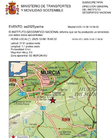 Un terremoto sin consecuencias causa alarma en Murcia - 1, Foto 1