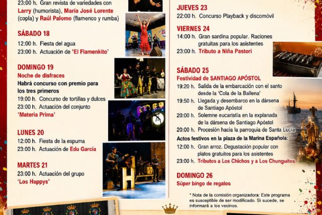 Santa Luc�a afronta la semana grande de sus fiestas con m�sica, gastronom�a y la llegada de Santiago Ap�stol por mar