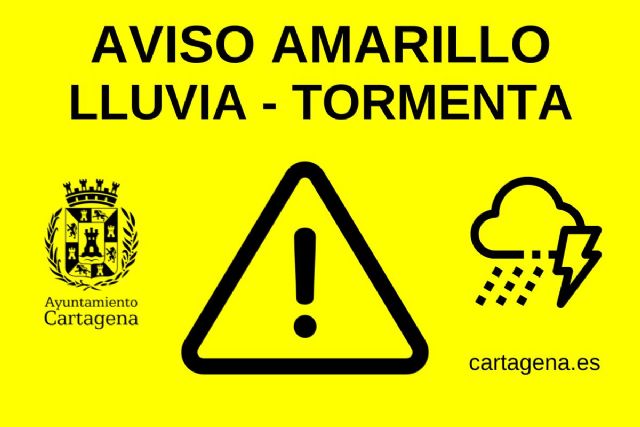 Aviso amarillo por lluvia y tormenta este viernes en Cartagena y comarca