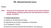 El BORM publica hoy el anuncio de formalizacin del contrato de servicios jurdicos profesionales y defensa jurdica del Ayuntamiento de Totana