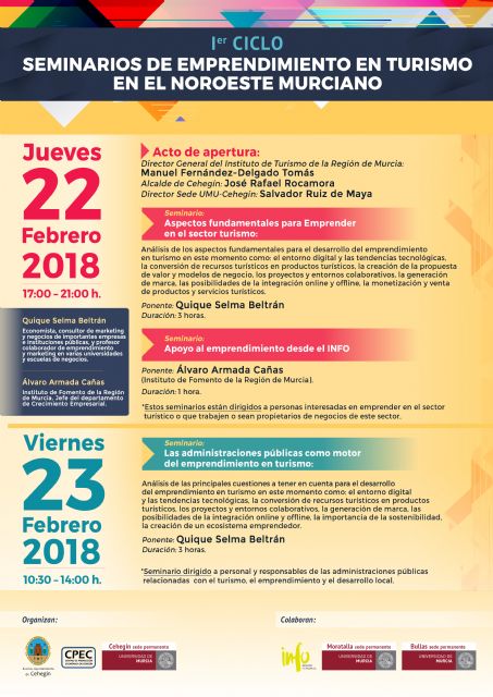 Cehegín acogerá la primera edición de los Seminarios de Emprendimiento en Turismo en el Noroeste Murciano para impulsar el sector - 1, Foto 1