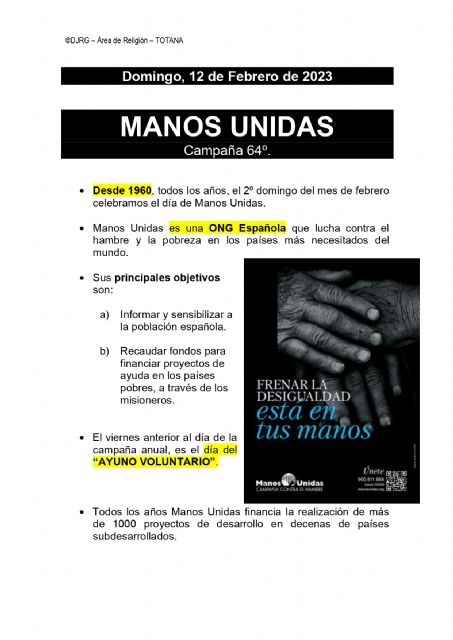 Manos Unidas 2023 Campaña nº64 “Frenar la desigualdad está en tus manos”, Foto 4