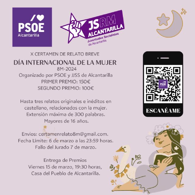 PSOE y JJSS de Alcantarilla convocan el X Certamen de Relato Breve Día Internacional de la Mujer - 1, Foto 1