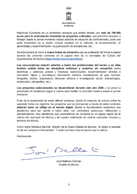 El alcalde de Murcia declara la cultura como actividad esencial en una carta abierta dirigida al sector - 3, Foto 3