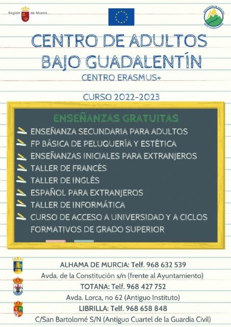 Abierto el plazo de inscripción en el Centro de Adultos Bajo Guadalentín, cuya matrícula para el curso 2022/23 se puede realizar hasta el 10 de junio, Foto 1