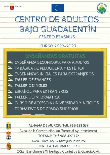 Abierto el plazo de matrcula para el curso 2022-2023 en el Centro de Educacin de Adultos Bajo Guadalentn, Foto 1