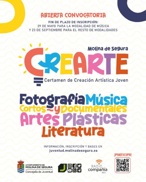 La Concejalía de Juventud de Molina de Segura convoca la novena edición del Certamen de Creación Artística Joven CREARTE 2025 - 1, Foto 1
