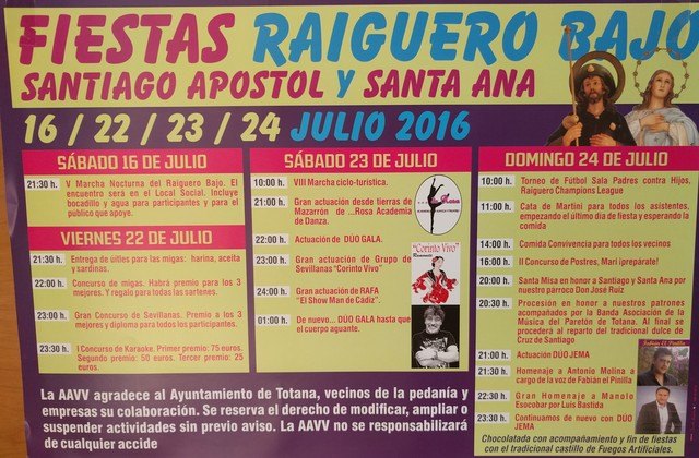 Las fiestas de El Raiguero Bajo se celebrarán del 22 al 24 de julio, en honor a Santiago Apóstol y Santa Ana, Foto 2