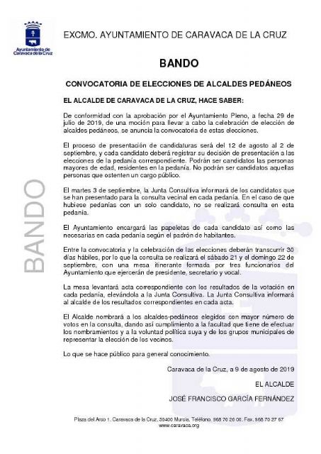El plazo de presentación de candidaturas para las elecciones de alcaldes pedáneos estará abierto del 12 de agosto al 2 de septiembre - 1, Foto 1