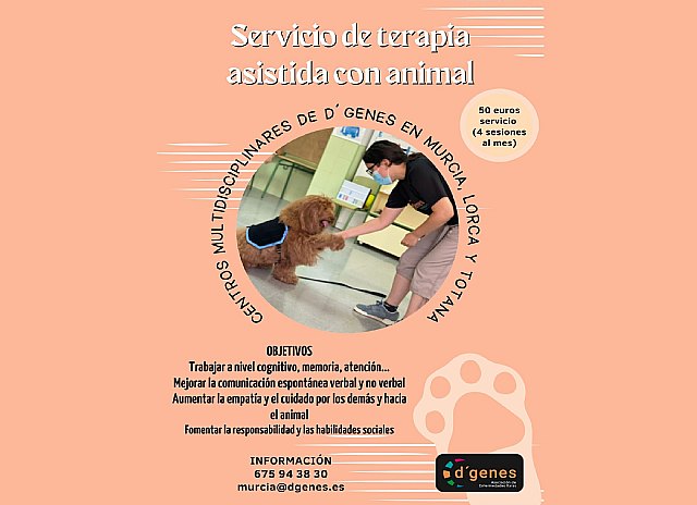 D´Genes ofertará el próximo curso su servicio de Terapia asistida con animal en los centros multidisciplinares de Murcia, Lorca y Totana - 1, Foto 1