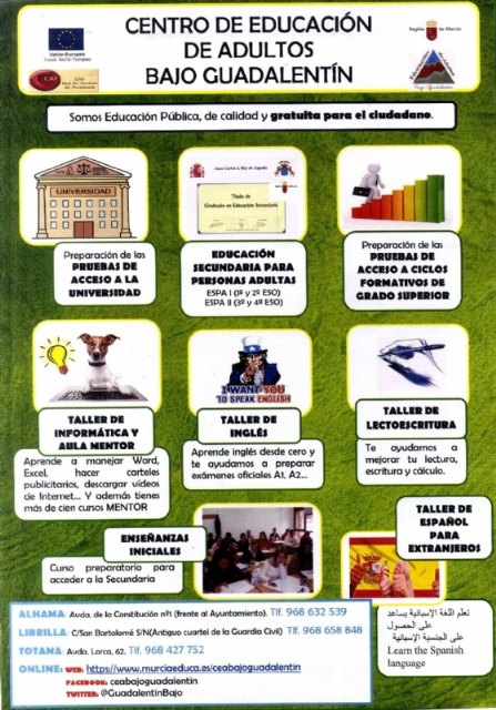 Comienza mañana de forma oficial el curso en el Centro de Educación de Adultos, cuyas enseñanzas se imparten en el antiguo IES de la avenida de Lorca