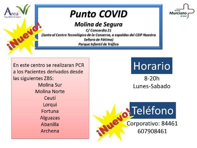 Molina de Segura contará a partir del próximo lunes 14 de septiembre, en el Parque Infantil de Tráfico, con un Punto COVID de toma de muestras para la realización de hasta 350 PCR diarias - 1, Foto 1