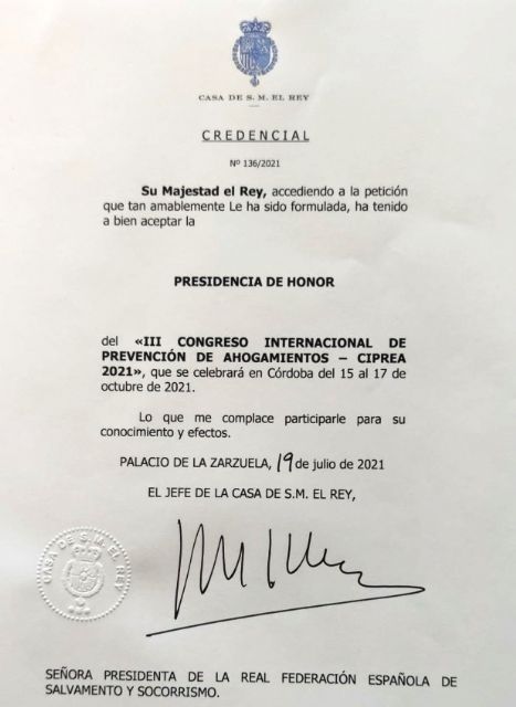 El Rey preside el Comité de Honor del III Congreso Internacional de Prevención de Ahogamientos (CIPREA) - 1, Foto 1