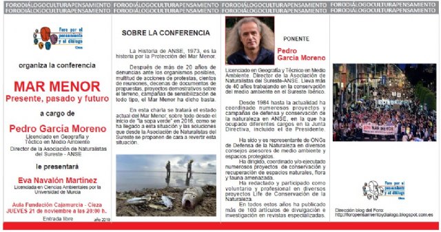 El Foro por el pensamiento y el diálogo, organiza la conferencia: Mar Menor. Presente, pasado y futuro - 1, Foto 1