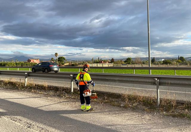 Tareas de desbroce y limpieza en la N344 a su paso por Las Torres de Cotillas - 1, Foto 1