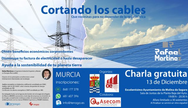 El Ayuntamiento de Molina de Segura organiza la jornada formativa Cortando los cables, de apoyo al tejido empresarial, con información sobre beneficios económicos, electricidad y ayuda a la sostenibilidad - 1, Foto 1