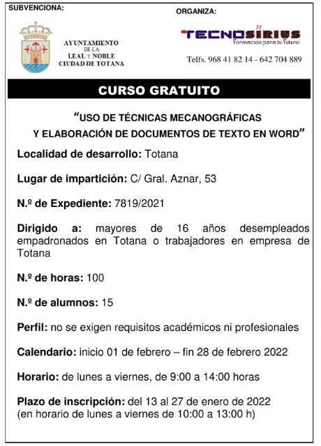 Curso gratuito de uso de técnicas mecanográficas y elaboración de documentos de texto en Word, Foto 2