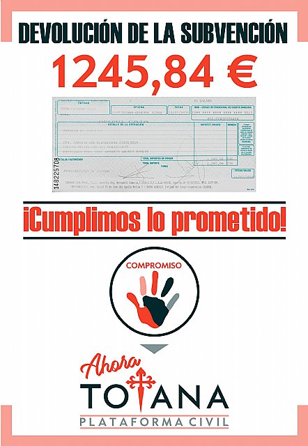 Devolución de la subvención al grupo político Ahora Totana, Foto 1