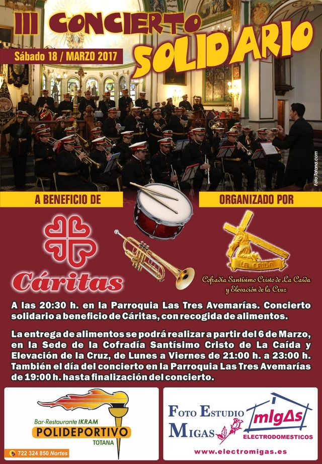 La Cofradía del Santísimo Cristo de la Caída organiza el III Concierto Solidario, a beneficio de Cáritas, Foto 1