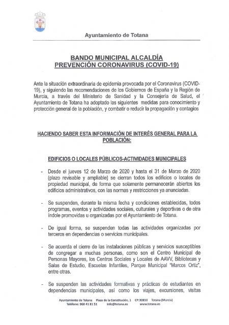 The Mayor's Office issues a municipal Bando reporting the measures of prevention and protection of the population to combat the spread of COVID-19, Foto 2