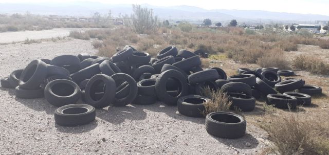La Policía Local de Lorca investiga un vertido ilegal de neumáticos en la rambla del Polígono industrial de La Hoya - 1, Foto 1