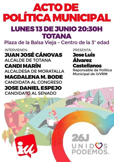 Unidos Podemos organiza un acto sobre política municipal, que tendrá lugar esta noche en Totana