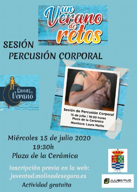 La Concejalía de Juventud de Molina de Segura organiza una sesión de percusión corporal el miércoles 15 de julio, dentro del programa UN VERANO DE RETOS - 1, Foto 1