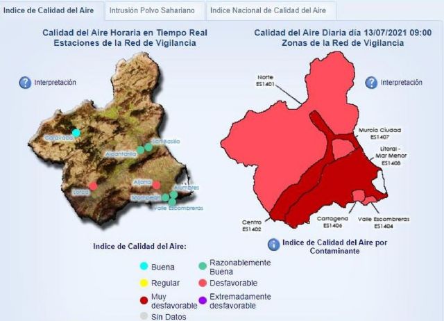 La intrusión de masas de aire africano causa niveles correctivos y preventivos en las estaciones medidoras de Cartagena - 1, Foto 1