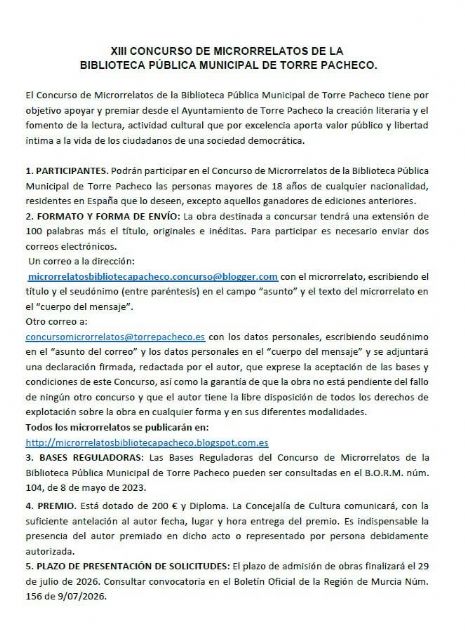 XXXI Concurso de Narraciones Cortas Villa de Torre Pacheco 2026 - 5, Foto 5