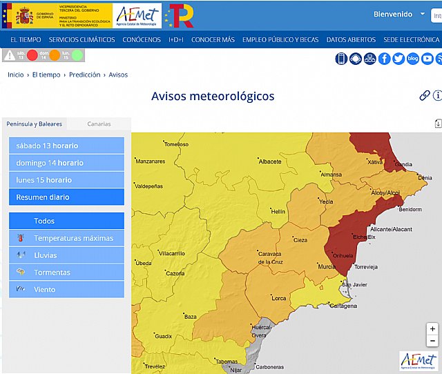 Meteorología actualiza avisos por tormentas y aumento de las temperaturas para hoy 13 de agosto en la Región de Murcia - 2, Foto 2