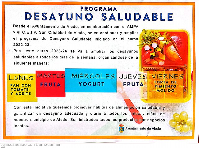 Programa desayuno saludable para alumnos de Aledo - 1, Foto 1