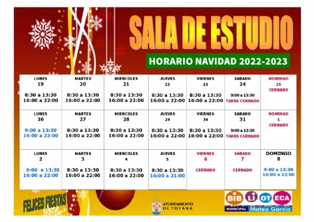 Se modifica el horario de la Biblioteca Municipal “Mateo García” y de la Sala de Estudio con motivo de las fiestas de Navidad - 2, Foto 2