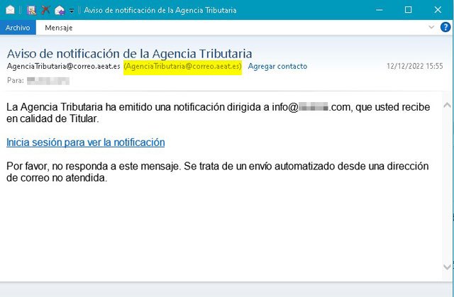Aviso de notificación de la Agencia Tributaria, nuevo phishing - 1, Foto 1