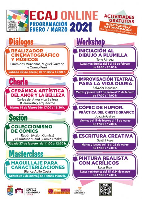La Concejalía de Juventud de Molina de Segura ofrece nuevas actividades online para los meses de enero a marzo de 2021 en el Espacio de Creación Artística Joven - 1, Foto 1