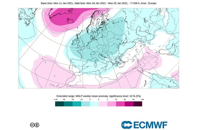 Mapa de anomalías de presión a nivel del mar: las borrascas circularán por el norte, trayendo algunos frentes y viento del oeste y noroeste a lo largo de la próxima semana., Foto 1