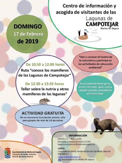 El Centro de Información y Acogida de Visitantes de Las Lagunas de Campotéjar  Salar Gordo de Molina de Segura propone conocer a la nutria y otros mamíferos del entorno el domingo 17 de febrero - 1, Foto 1