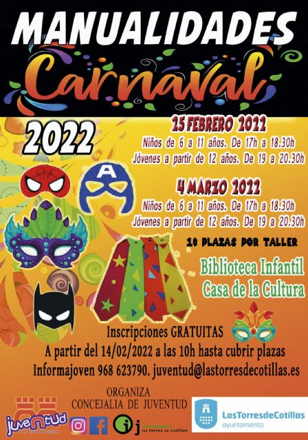 Talleres gratuitos de manualidades para que los jóvenes torreños den color y creatividad al Carnaval - 1, Foto 1