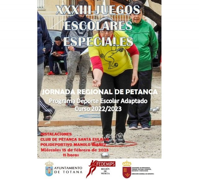 Totana acoge mañana la Jornada Regional de Petanca de los XXXIII Juegos Escolares Especiales