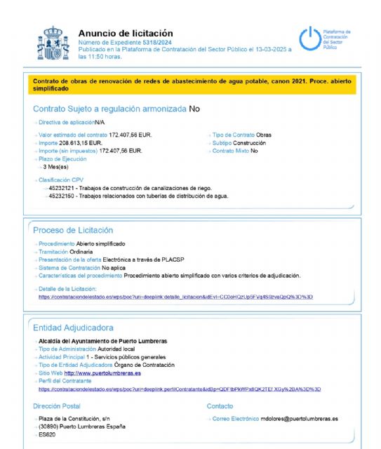 El Ayuntamiento de Puerto Lumbreras saca a licitación la renovación del sistema de redes de abastecimiento de agua potable del municipio - 1, Foto 1