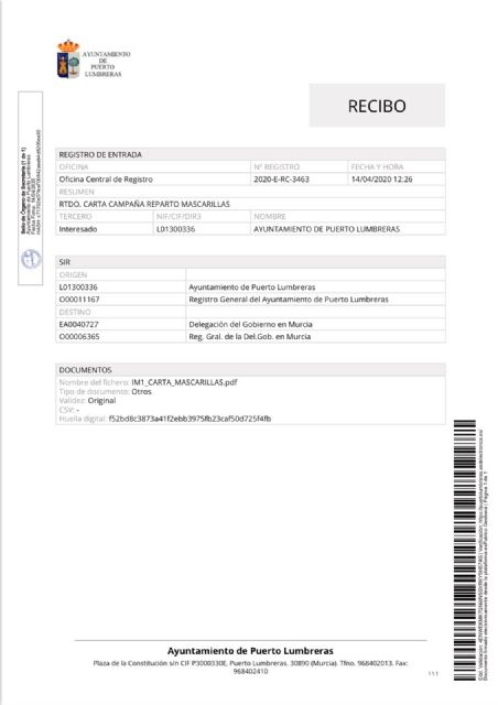 El Ayuntamiento de Puerto Lumbreras solicita 11.000 mascarillas a la Delegación del Gobierno para proteger a toda la población - 4, Foto 4