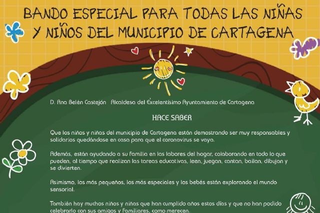 La alcaldesa de Cartagena agradece la paciencia y colaboración de los más pequeños durante el Estado de Alarma - 1, Foto 1