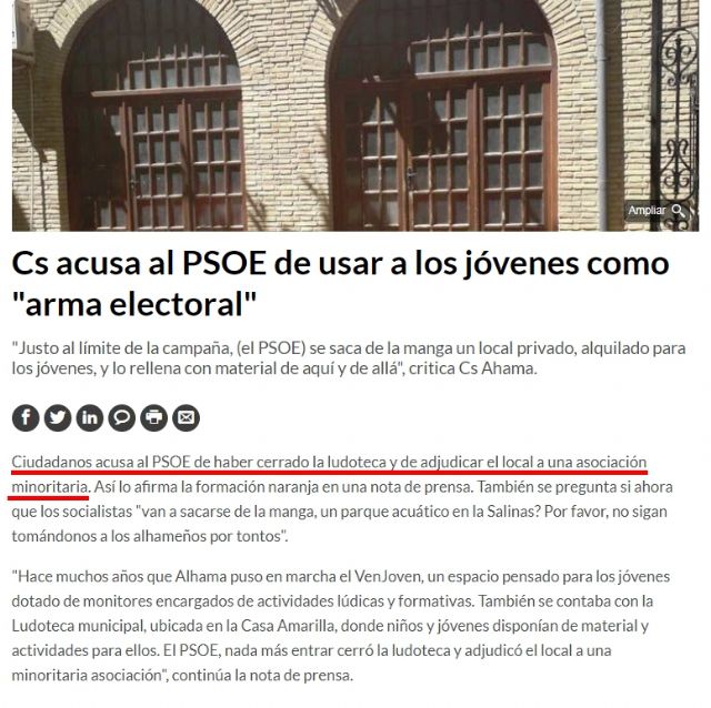 PSOE : Cs miente sobre la Ludoteca y los jóvenes de Alhama - 1, Foto 1