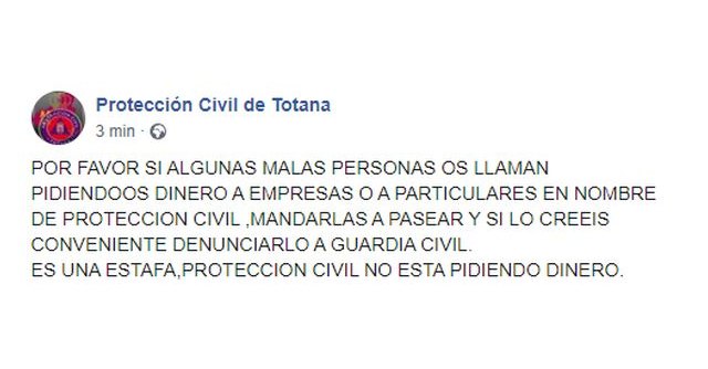 Protección Civil Totana alerta de una estafa, Foto 1