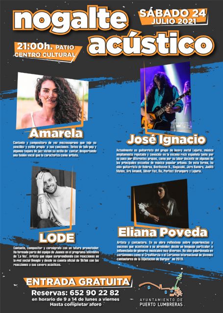 El patio del Centro Cívico de Puerto Lumbreras albergará el sábado 24 de julio el espectáculo gratuito Nogalte Acústico, con la participación de varios artistas locales - 1, Foto 1
