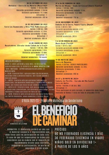 El Ayuntamiento de Caravaca prepara ocho salidas guiadas a entornos naturales dentro del programa municipal de senderismo 'D´Ruta' - 1, Foto 1