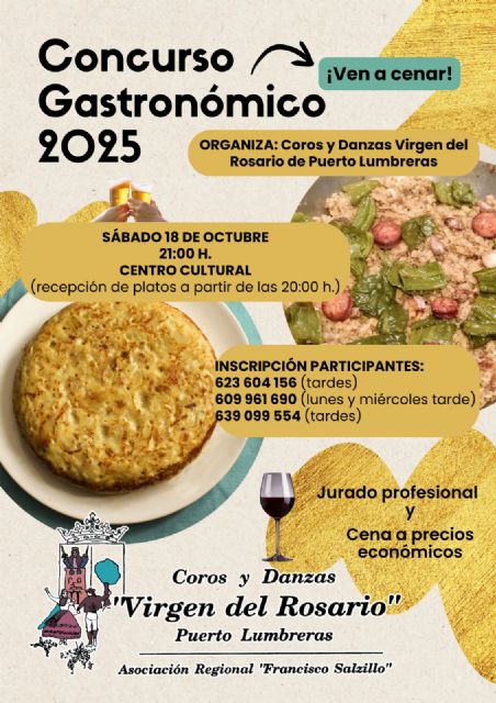 Puerto Lumbreras disfrutará de la segunda edición del Concurso de Gastronomía 'Coros y Danzas Virgen del Rosario' el sábado, 18 de octubre - 2, Foto 2