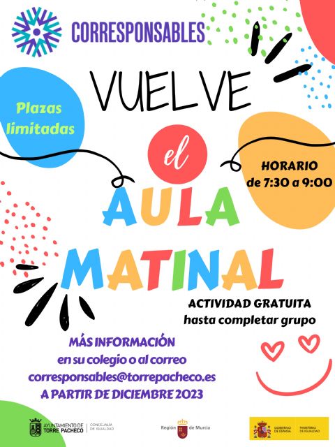 La concejalía de Igualdad pone en marcha servicios de “aula matinal” gratuitos en los colegios - 1, Foto 1